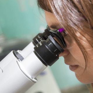 Lab worker looking in the microscope